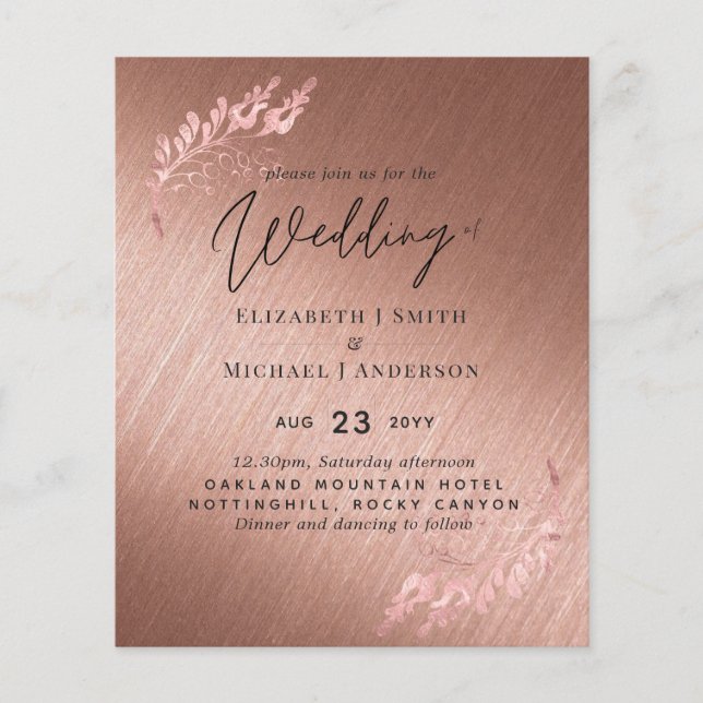 Rose Gold Metallic Look Budget Wedding Invites (Front)