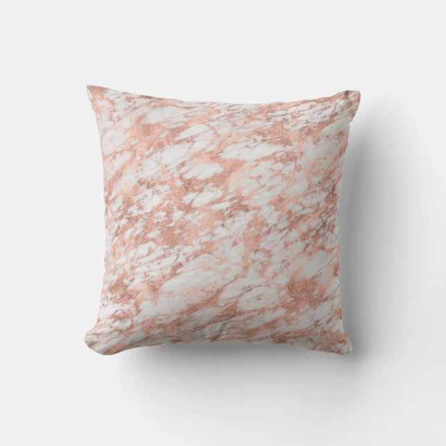 Rose Gold Metallic Marble Stone Rock Granite Cushion (Front)