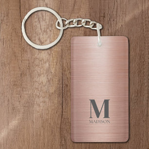 Rose Gold Metallic Monogrammed Key Ring
