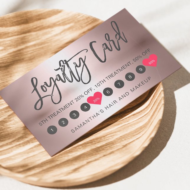 Rose gold metallic ombre script makeup pink 10 loyalty card (Creator Uploaded)