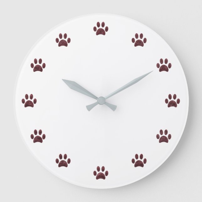 Rose Gold Metallic Paw Prints as Numbers Large Clock (Front)