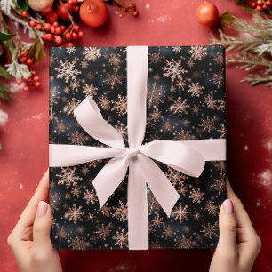 Rose Gold Metallic Snowflakes Holiday Christmas Wrapping Paper