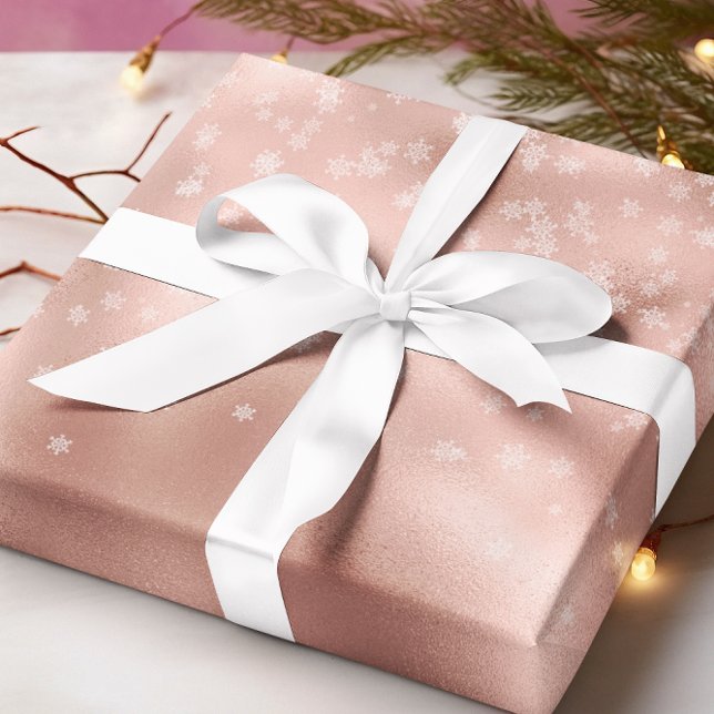 Rose Gold Metallic Snowflakes Holiday Christmas Wrapping Paper (Creator Uploaded)