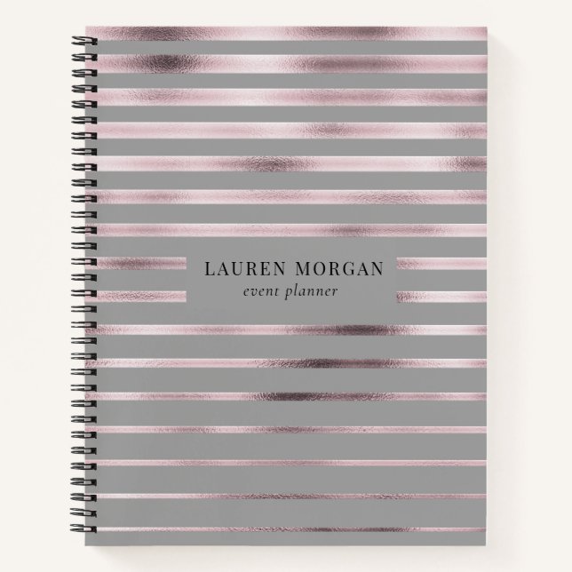 rose gold metallic stripes monogram Notebook (Front)