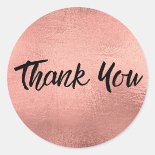 Rose Gold Metallic Trendy Thank You Classic Round Sticker