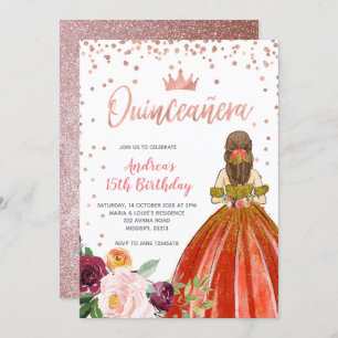Rose Gold Mexican Princess Quinceañera Birthday Invitation