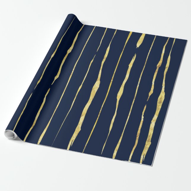 Rose-gold & Midnight-blue Abstract Stripes Wrapping Paper (Unrolled)