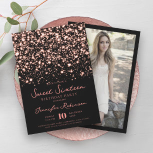 Rose Gold Midnight Glam Photo Sweet 16 Invitation