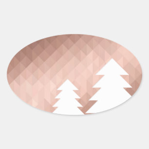 Rose gold minimal Christmas tree Oval Sticker