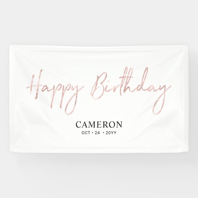 Rose Gold Minimal Custom Happy Birthday Banner (Horizontal)