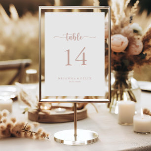 Rose Gold Minimalist Calligraphy Wedding Table Number
