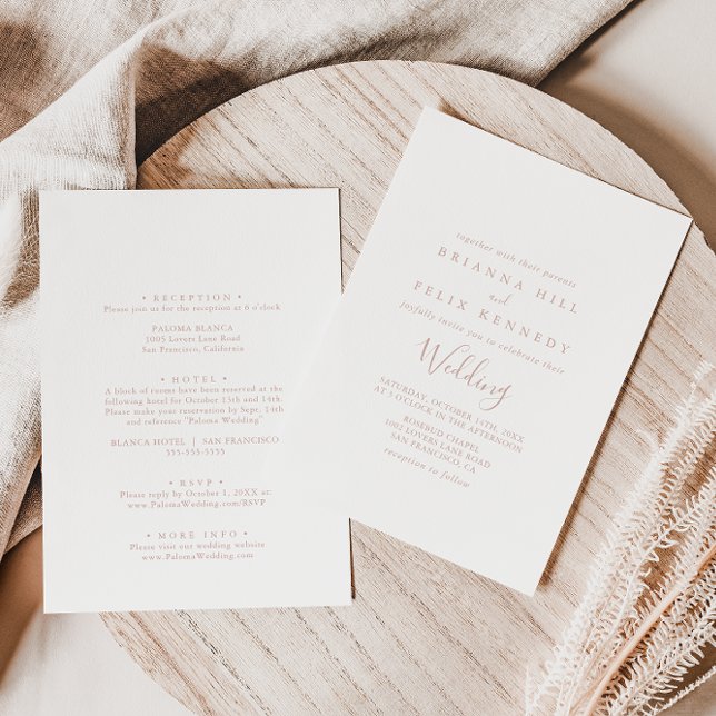 Rose Gold Minimalist Front & Back Wedding  Invitation (Creator Uploaded)