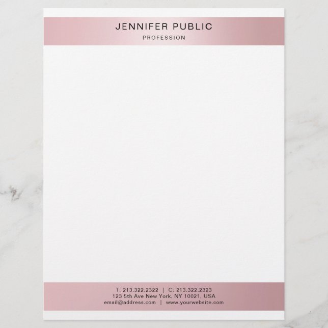 Rose Gold Minimalist Modern Trendy Template Custom Letterhead (Front)
