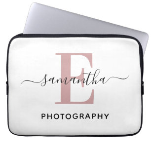 Rose Gold Minimalist Monogram Logo Laptop Sleeve