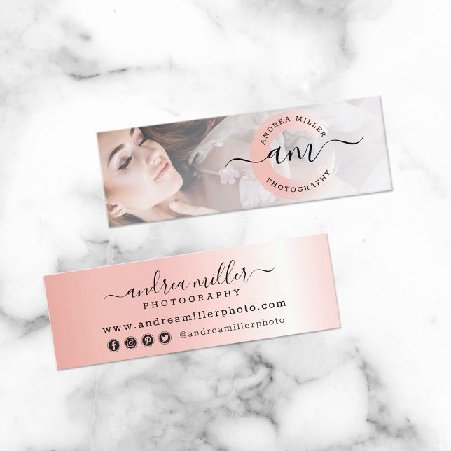 Rose Gold Minimalist Paint Swash Custom Logo Photo Mini Business Card (Creator Uploaded)