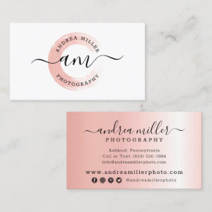 Rose Gold Minimalist Paint Swash Logo Social Media Business Card