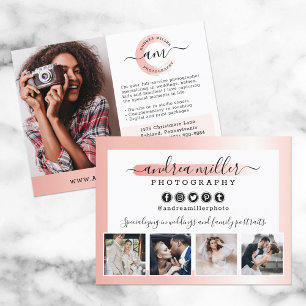 Rose Gold Minimalist Photographer Marketing Photo Postcard