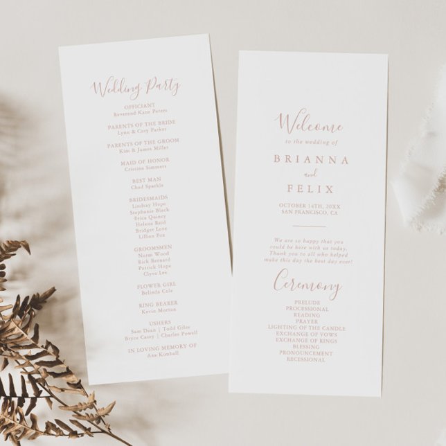Rose Gold Minimalist Wedding Program (Creator Uploaded)