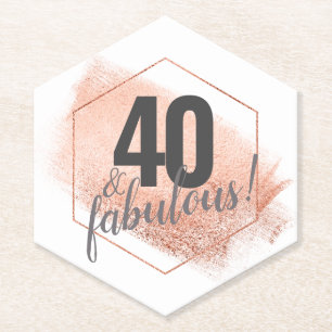 Rose Gold Minimalistic 40s Birthday Hexagon Paper Coaster