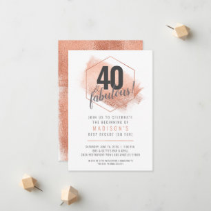 Rose Gold Minimalistic 40th Birthday Invitation