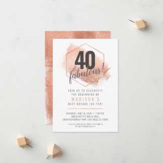 Rose Gold Minimalistic 40th Birthday Invitation