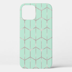 Rose Gold & Mint Chic Hexagon Geometric Glam iPhone 12 Case