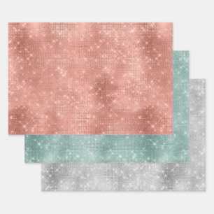 Rose Gold Mint Silver Sparkle Glitz  Wrapping Paper Sheet