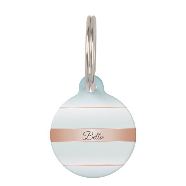 Rose Gold Mint Stripes Monogram Pet Tag (Front)