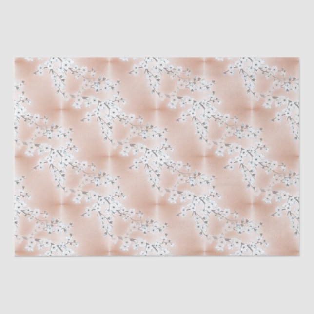 Rose Gold Mint White Cherry Blossom Tissue Paper (Front)