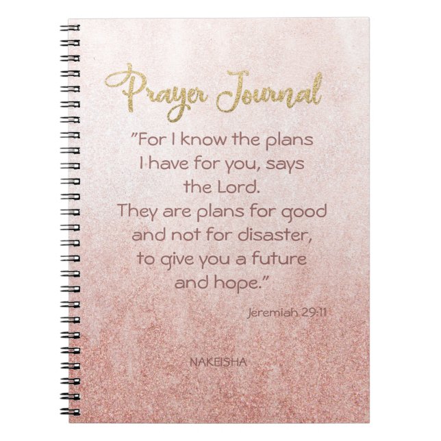 Rose Gold Mist Gold Lettering Personalised Prayer Notebook (Front)