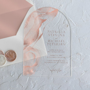 Rose gold modern abstract elegant wedding acrylic invitations