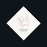 Rose Gold Modern Adult 21st Birthday Party Napkin<br><div class="desc">This custom paper napkin will add stylish detail to your 21st birthday celebration. This design features simple chic rose gold lettering "Twenty One" with custom text. Matching invitations and party supplies are available in my shop BaraBomDesign.</div>
