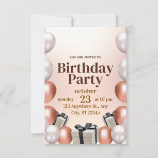 Rose Gold Modern Birthday Party Invitation