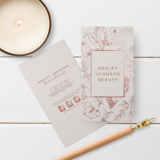 Rose Gold Modern Botanical Blush Social Vertical Business Card (Creator Uploaded)