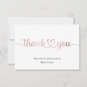 Rose Gold Modern Calligraphy with Heart Thank You Card