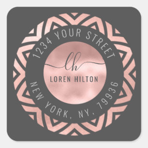Rose gold modern circle monogram return address square sticker