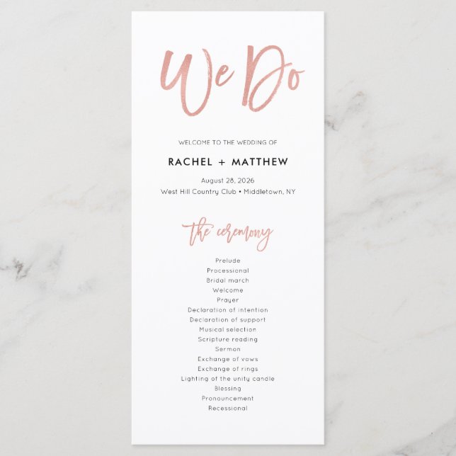 Rose Gold Modern Fairytale We Do Wedding Program (Front)