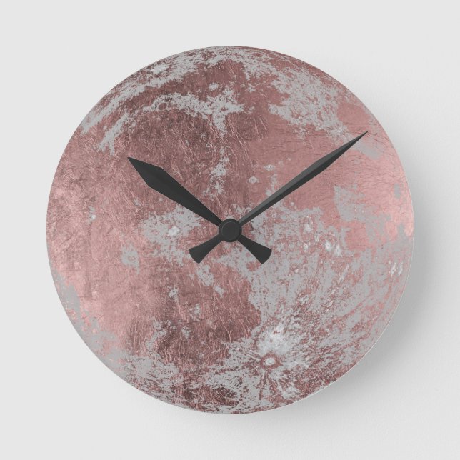 Rose Gold Modern Full Moon Round Clock (Front)