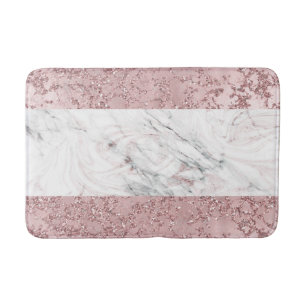 Rose Gold Modern Glam Marble & Glitter Decorative Bath Mat