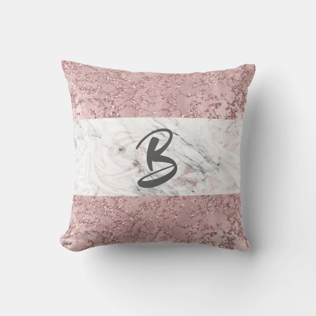 Rose Gold Modern Glam Marble & Glitter Decorative Cushion (Front)