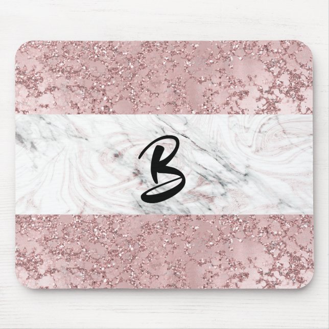 Rose Gold Modern Glam Marble & Glitter Decorative Mouse Pad (Front)