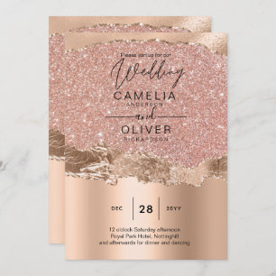 Rose Gold Modern Glamour Wedding Invite
