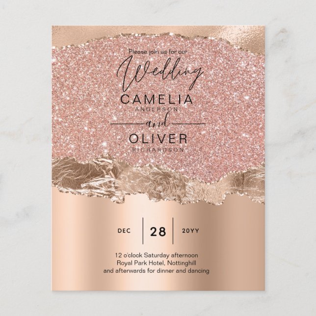 Rose Gold Modern Glamour Wedding Invite Flyer (Front)
