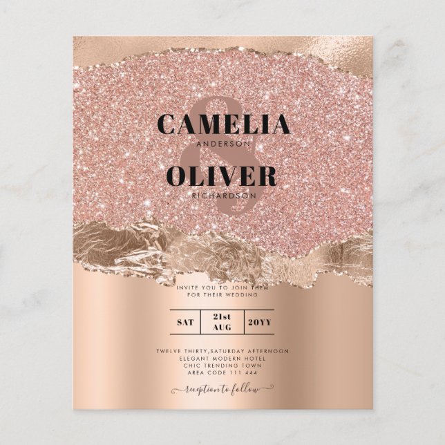 Rose Gold Modern Glamour Wedding Invite Flyer (Front)