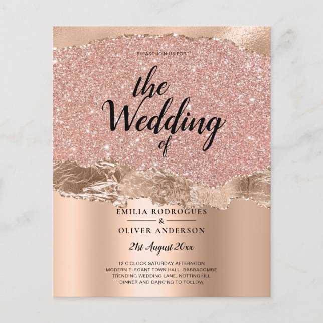 Rose Gold Modern Glamour Wedding Invite Flyer (Front)