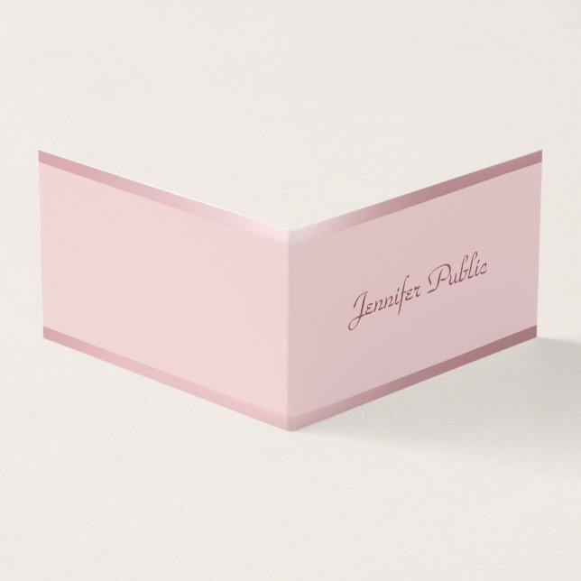 Rose Gold Modern Handwritten Script Name Elegant Business Card (Outside)