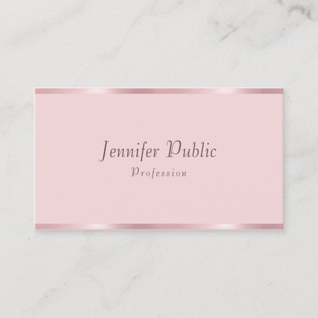 Rose Gold Modern Handwritten Script Template Chic Business Card (Front)