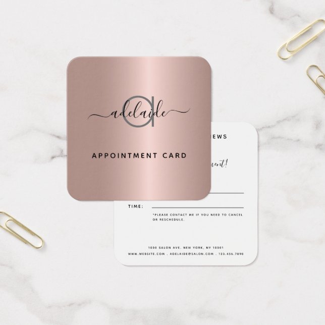 Rose Gold Modern Makeup Salon Appointment Card (Office)
