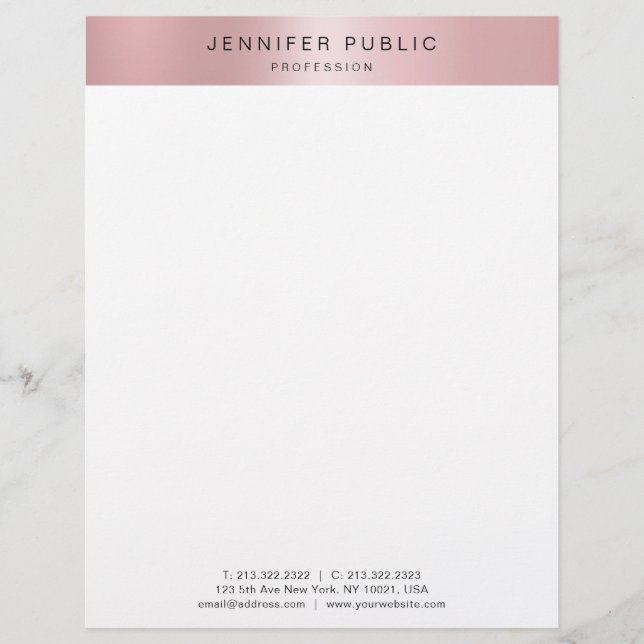 Rose Gold Modern Minimalist Design Template Custom Letterhead (Front)