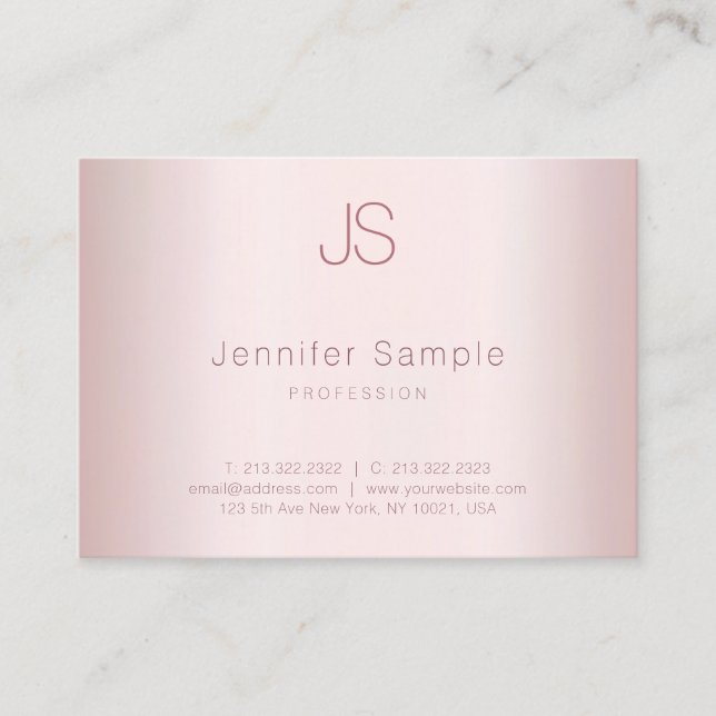 Rose Gold Modern Minimalist Monogram Template Business Card (Front)
